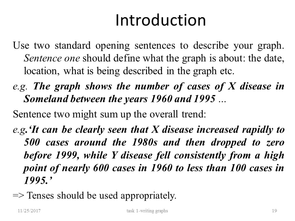 Introduction Use two standard opening sentences to describe your graph. Sentence one should define